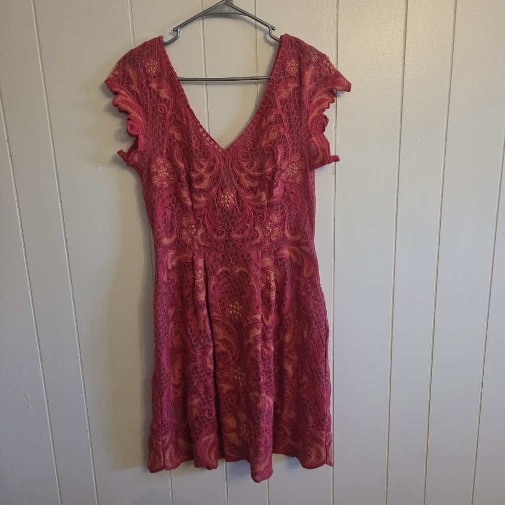 Yoana Baraschi Anthropologie Pink Lace Coquette Dress Size 4